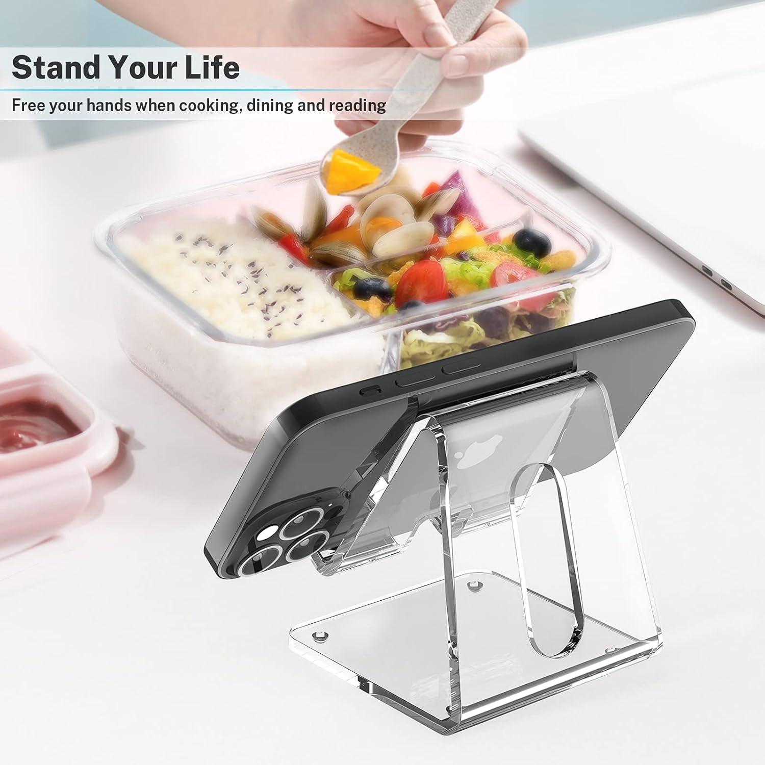 Crpich Clear Acrylic Telephone Stand for Desk, Suitable with Smartphones/Tablets!